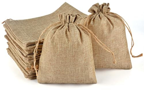 PLECUPE 20 Pezzi Sacchetti Juta, Sacchetti di Iuta 20x30 cm, Sacchetti Regalo con Coulisse, Vintage Biancheria Borse Borse da Regalo Tela da Imballaggio Sacchetto dei Monili Candy Bags, Cachi