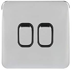 Schneider Electric Lisse Screwless Deco - Double 2 Way Light Switch, 10AX, GGBL1022BPC, Polished Chrome with Black Insert