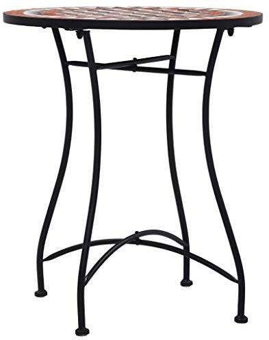 Tidyard Mosaik, bistrobord, cafebord, trädgårdsbord, barbord, trädgårdsbord, sidobord, loungebord för trädgård, terrass och balkong, brun, 60 cm keramik