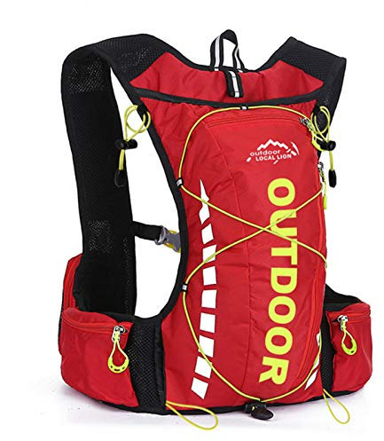 GOLDGOD Leicht Fahrrad Rucksack, Atmungsaktiv 10L Wanderrucksack Reiserucksack Mit Überlebenspfeife Tagesrucksack Reiten Zum Outdoor-Sportarten Camping Laufen,Rot
