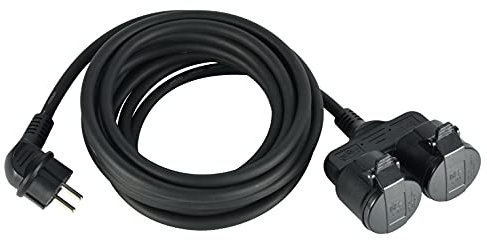Electraline 55093 Baustellen Verlängerungskabel 5M, Kabel H07RN-F3G1.5 mit 2-Fach Gummi-Kupplung IP44 für den Außenbereich, Schwartz