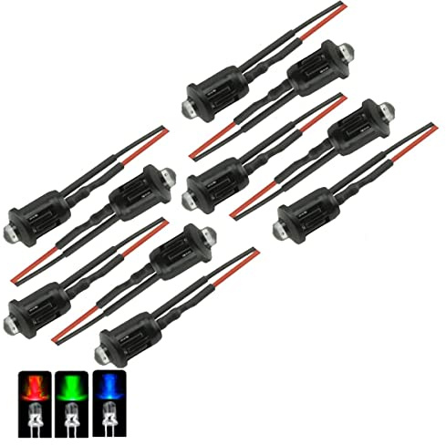 UMTMedia® 10 Pieces Flashing RGB 12V Pre-Wired LEDs 5mm 9V 12 Volts W/Caps
