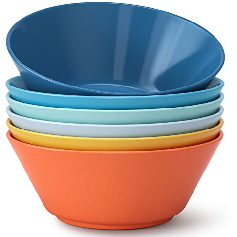 Homestockplus 50 Oz Wheat Straw Bowls Set of 6 - Unbreakable, Stackable & Microwave Safe, Multicolor Large Cereal Bowls for Oatmeal, Soup, Ramen, Salad, Popcorn, etc. Safe for Kids & Family
