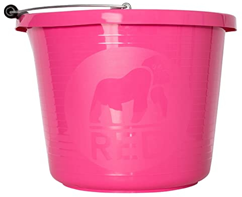 Red Gorilla Premium Builder's Bucket Pink 14 litre 3 Gallon Heavy Duty Strong Metal Handle Moulded Grip Multi Purpose Food Grade Plastic