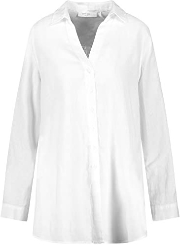 Gerry Weber Dam lång blus av linne med sidoslitsar lång ärm, manschetter, kramarm, armstångblus långärmad lång blus enfärgad, Vit/vit, 36