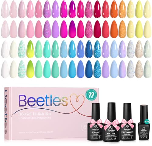 Beetles Pastel Gel Nail Polish Kit, 36 Colors Spring Nail Polish Set with Base Gel Glossy & Matte Top Coat for Spring Summer Nail Design Gift Nail Decorations DIY Home