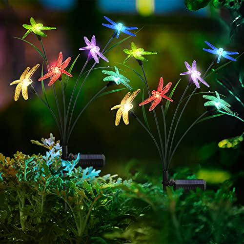 BEIDOULU Solar Garden Lights Outdoor Waterproof Swing Light Dragonfly Light Heads - Color Homeowners Patio Decoration - Gardening Gifts for Garden Enthusiasts 2PCS