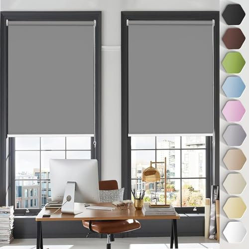 Verdunkelungsrollo Klemmfix ohne Bohren 40 x 210 cm Maßgeschneiderte Größe, Sonnenschutz Rollo Seitenzugrollo,Klemmrollo mit Klemmträger, für Fenster und balkontür, Dunkelgrau