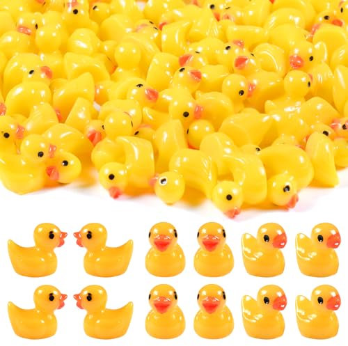 FGen Mini Harz Enten, 100 Stück Tierfiguren, Resin Ducks, Badeente Familie, DIY Potting Micro Landschaft Dekorationen Lieferungen