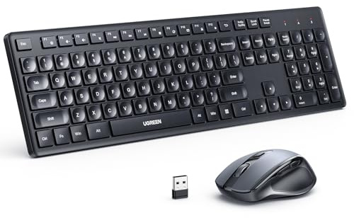 UGREEN Tastiera e mouse wireless Combo, full-size 106 tasti, tastiera ergonomica 2.4G e mouse, set di 5 DPI regolabili fino a 4000 per computer, laptop, Windows, Mac