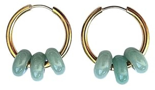 ASTER ALHELÍ - Pendientes Mujer Aros Chapados en Oro de 24 Quilates con Piedra Natural en Forma de Donut - Gema Semipreciosa Amuleto de Protección - Regalo Original Mujer (Verde - Aventurina)
