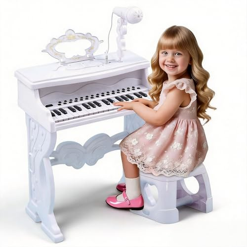 Clavier de Piano pour Enfants, 37 Touches avec Microphone Rotatif à 360 °, Jouets Éducatifs Multifonctions Électroniques Portable