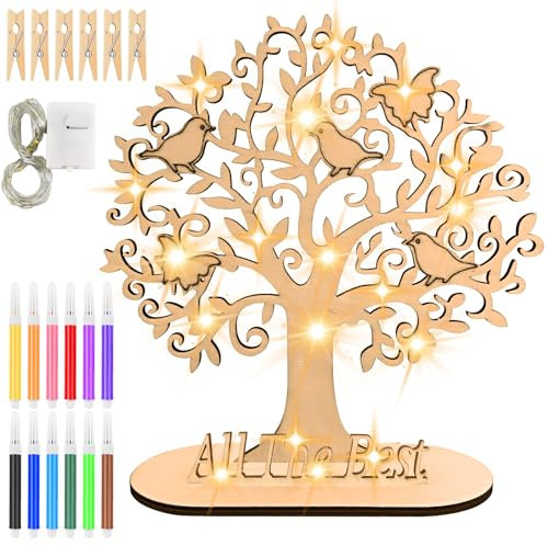 Hengxinc Money Tree Made of Wood with LED Fairy Lights, Wooden Money Tree Gift, Tree of Life Decoration, Money Gifts Birthday, Wooden Money Gift Wedding Personalised for Men, Women and Bridal Couple