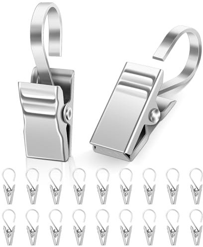 Caianwin 20 Stück Gardinen Klammern Edelstahl Vorhang Clips Silber Metall klemmhaken für Vorhänge Duschvorhang Fotos Lichterketten