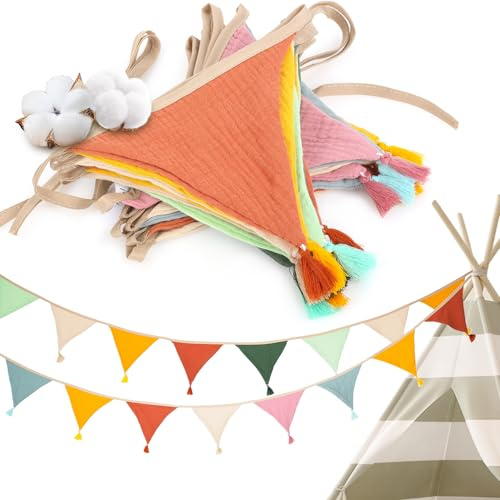 Dncvb Wimpelketten Stoff 2 X 2,6 Meter Wimpelkette Kinderzimmer | Wimpelkette Outdoor, Stoff Wimpelkette aus 100% Bio-Baumwolle - Schöne Wanddeko Kinderzimmer, Gartenparty