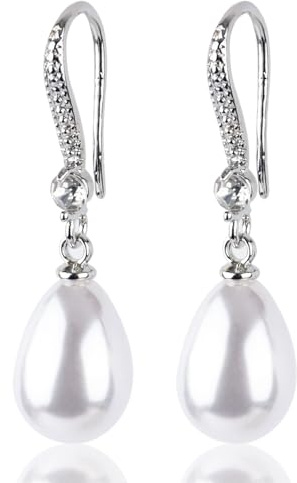 GWAWG Sterling Silver Pearl Drop Earrings,Shiny Exquisite Light Earrings,Pearl Dangle Earrings,Wedding Bridal Valentine's Day Earrings for women