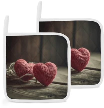 Set di due presine a forma di cuori all'uncinetto, confezione da 2 presine per cucina, resistenti al calore, set di presine da forno con cuscinetti caldi, decorazione per cucinare e cuocere al forno