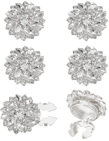 FINGERINSPIRE 6 Stück Strass Knopfabdeckung Für Damen Manschettenknöpfe Knopfabdeckung Aus Klarem Kristall 25.5mm Durchmesser Blumenform Abnehmbare Druckknopfclips Aus Legierung Knopfschmuck