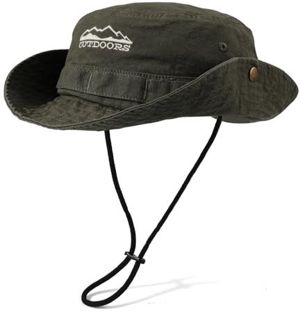 TAGVO Solhatt för män kvinnor, klassisk tvättad vikbar 100 % bomull, solhatt UV-skydd för camping, utomhus, vandring, arbete, strand, Färg: grön, One size