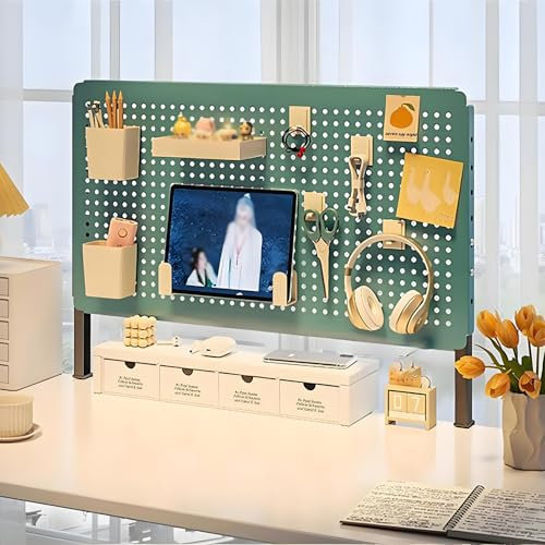 CTREVL Panneau perforé de bureau, Ergonomic Desk Pegboard, Panneau Perforé Mural pour Organiser le Mur Hauteur Réglable Sur 6 Niveaux, Le Bureau à Domicile et la Configuration des Jeux(Vert,60x40cm/23