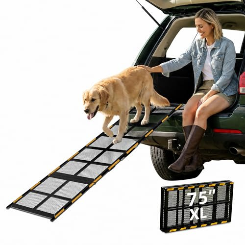 Artpet Rampa ancha para perros para automóvil, 190 cm de largo, rampa plegable para mascotas al aire libre para perros grandes, rampa antideslizante para automóvil, camión, SUV, RV