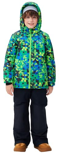 SMONTY Kids Ski Suit Girls Boys Snowsuits Winter Ski Jacket & Bib Pants Set Snowboard Waterproof Windproof Warm Coat(10-12 Years,Colorful Green)