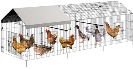 Metall Hühnerstalls, 330x100x100Cm Tragbarer Metall Hühnerstall Mit Auslauf & Wasserdichter Abdeckung - 4 Türen + 1 Fenster Für Hühner, Enten, Kleintiere - Außengehege