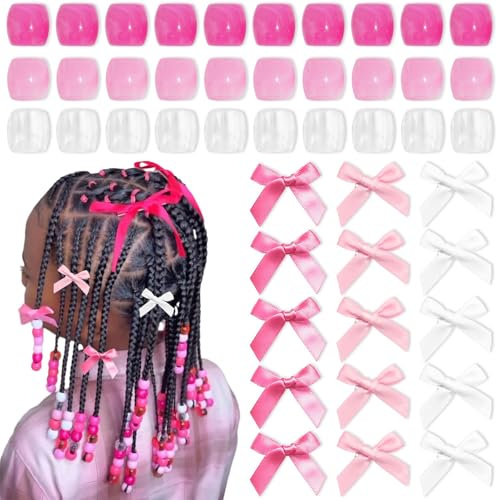 Auroriel Haarperlen Hårpärlor Haarperlen Hot Pink Pärlor för Dreadlock Loc med Satinband Hårklämmor För Flickor Flickor Hårtillbehör Boho Idé R