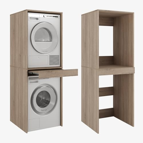 PLATAN ROOM Hochschrank Badschrank Waschmaschine Trockner Schrank Waschmaschinenschrank für Waschmaschine & Wäschetrockner Überbauschrank 187 x 65 x 66 cm Badregal (Eiche Sonoma, 66 cm breit)
