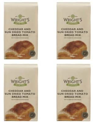 Wrights Cheddar and Sundried Tomato Bread Mix 4X500g - Savoury Loaf Blend- Made with UK & Canadian Wheat with Real Cheese and Sundried Tomatoes - Suitable for Vegetarians
