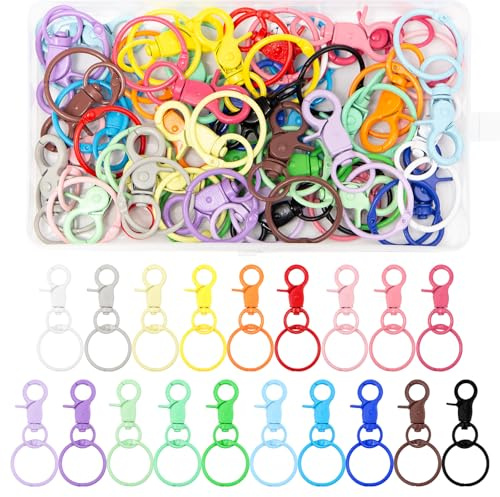 Sxutop 38 Piezas Anillas Llaveros Mosquetón Giratorio Colores Anillas Mosquetones Llavero Cierre de Mosquetón Giratorio Pequeños Ganchos Giratorios para Llaveros Manualidades DIY (19 Colores)