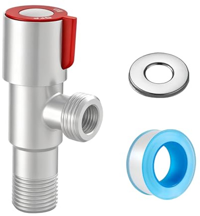 Ctyjia 1 Stück Eckventil Edelstahl, 1/2 Zoll Warm Kalt Wasser Absperrventil Eckventil mit PTFE Dichtband, Eckregulierventil für Küche, Bad, Rot