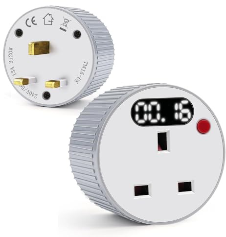Dhqkqg Countdown Timer Socket, Countdown Timer Plug SocKet with LED Display, Gear Rotating Digital timer Plug Socket 1 Minute to 24 Hour, AC240V 13A for Christmas Lights, Heaters, Home Appliances