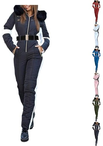 Generisch Damen Skianzug Einteiler Wasserdicht Isoliert Schneeanzug Skioverall Warm Winter Ski Overall Mit Pelzkragen Winddicht Reißverschluss Für Outdoor Sport Thermo Skibekleidung Snowboarden