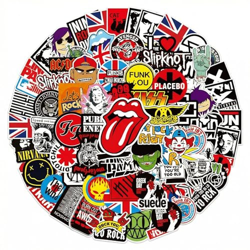 200Pcs Music Stickers Pack Rock and Roll Vinyl Waterproof Band Stickers for Adults Teens Cool Guitar Stickers for Classic Rock Music Laptop Skateboard Water Bottle Luggage