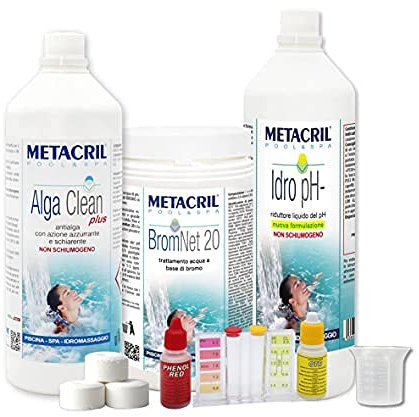 Metacril Starter Kit Brom, per Trattamento Acqua a Base di Bromo, in Pastiglie da 20 gr, Ideale per Piscina o Spa Idromassaggio di Tutte le Marche, Modelli e Dimensioni