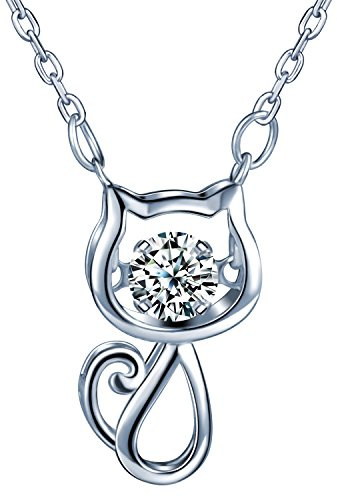 Yumilok smycken 925 sterlingsilver kubisk zirkon söt ihålig katt kattunge hänge halsband för kvinnor/flickor, 925 sterlingsilver, kubisk zirkonia, Kubisk zirkonia