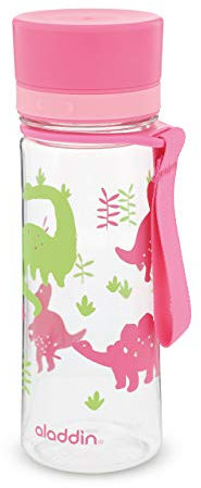 Aladdin My First Aveo Dino Trinkflasche Kinder Auslaufsicher 0.35L Rosa - Weite Öffnung für leichte Befüllung - BPA-Frei - Trinkflasche Kindergarten - Geruchs- und Fleckenfest - Spülmaschinenfest