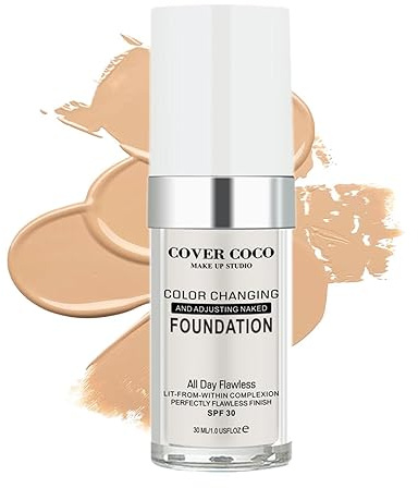 Fond de teint autorégulateur - 30 ml - Fond de teint liquide régulateur de couleur - Fond de teint entièrement couvrant et hydratant avec indice de protection solaire 30 et liquide Chaies