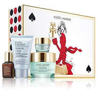 Estee Lauder Das Set zum Schutz und zur Hydratation von Tagesbekleidung enthält Schaumreiniger, Reinigungsmaske, Nachtreparaturserum und Feuchtigkeitscreme mit Lichtschutzfaktor 15