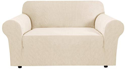 BellaHills Super Stretch Sofa Covers Couch Covers Sofa Slipcovers Furniture Protector for Sofas/Kids/Pets | Form Fitted Jacquard with Elastic Bottom, Thick Soft Non Slip (2 Seater，Natural)