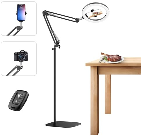 10 Ring Light with Tripod Stand & Phone Holder Overhead Phone Camera Mount with Remote Control, iPhone Ringlight Flexible 70” 360° Rotatable Lamp for Photography Camera Vlog TikTok YouTube, CRI>95