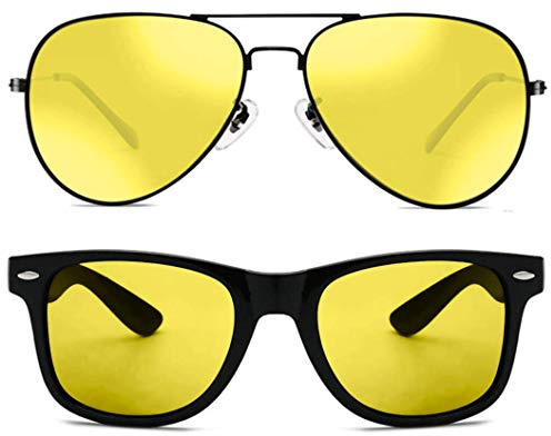 Nachtsichtbrille zum Autofahren, HD-Blendschutz, Uni, hochwertige UV400-gelbe Gläser, verhindern Augenbelastung und Ermüdung während der Nachtfahrt, Joggen, Radfahren, Wandern, 2 Stück, Klassischer