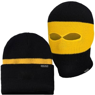 PG Wear Mütze und Sturmhaube Troublemaker 2 in 1 schwarz gelb Streifen, Einheitsgröße