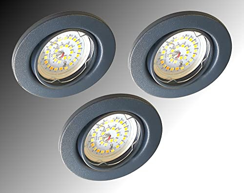 Trango 3er Set 6729-031M36K LED Einbaustrahler Anthrazit matt inkl. 3x 5 Watt CCT Farbtemperatur Steuerung 2700K-4000K-6500K LED Modul, Einbauleuchte, Einbauspot, Deckenleuchte, Downlight, Deckenlampe
