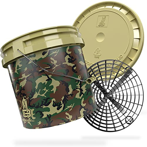 MAGIC BUCKET | Hand Wash for Car | Wash Bucket with Matching Lid 3.5 US Gallons Approx. 13 Litre | With Grit Guard Bucket | Camo Green/Black Wash Kit