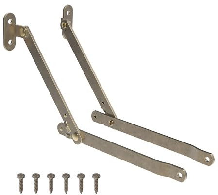 Heavy Duty Antique Brass Plated Lid Stay | Lid Support Hinges for Drop Front Desk, Trunk, Chest | M-108AB