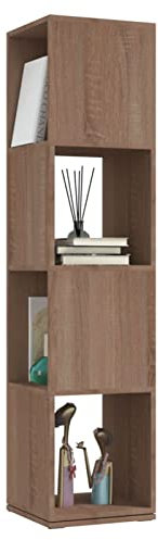 Gecheer Drehregal Standregal Bücherregal Büroregal Dekoregal mit 4 Ebenen Spanplatte Sonoma-Eiche 34,5x34,5x147,5 cm