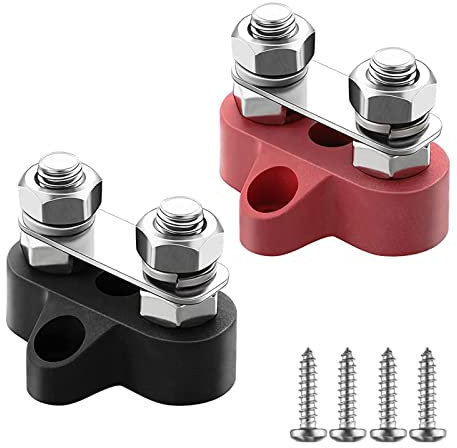 2 Stk M8 Dual Terminal Stud Batterie Stromverteilungs-Klemmblock,Power Distribution Terminal Block 12V-48V DC Sammelschiene Busbar für Auto Auto Marine Boot(Rot und Schwarz)