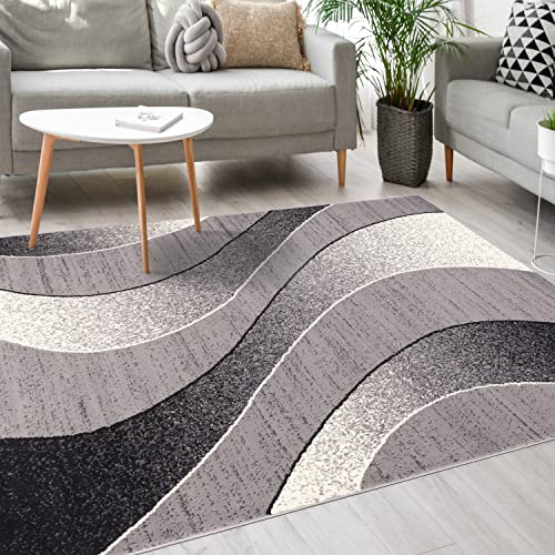 Mazovia Groß Teppich Wohnzimmer 300x400cm Anthrazit Grau Geometrisch Weich | Teppich für Schlafzimmer Büro Esszimmer 90er-Retro Pflegeleicht Fußbodenheizungsgeeignet Reinigungsmittelbeständig Kurzflor